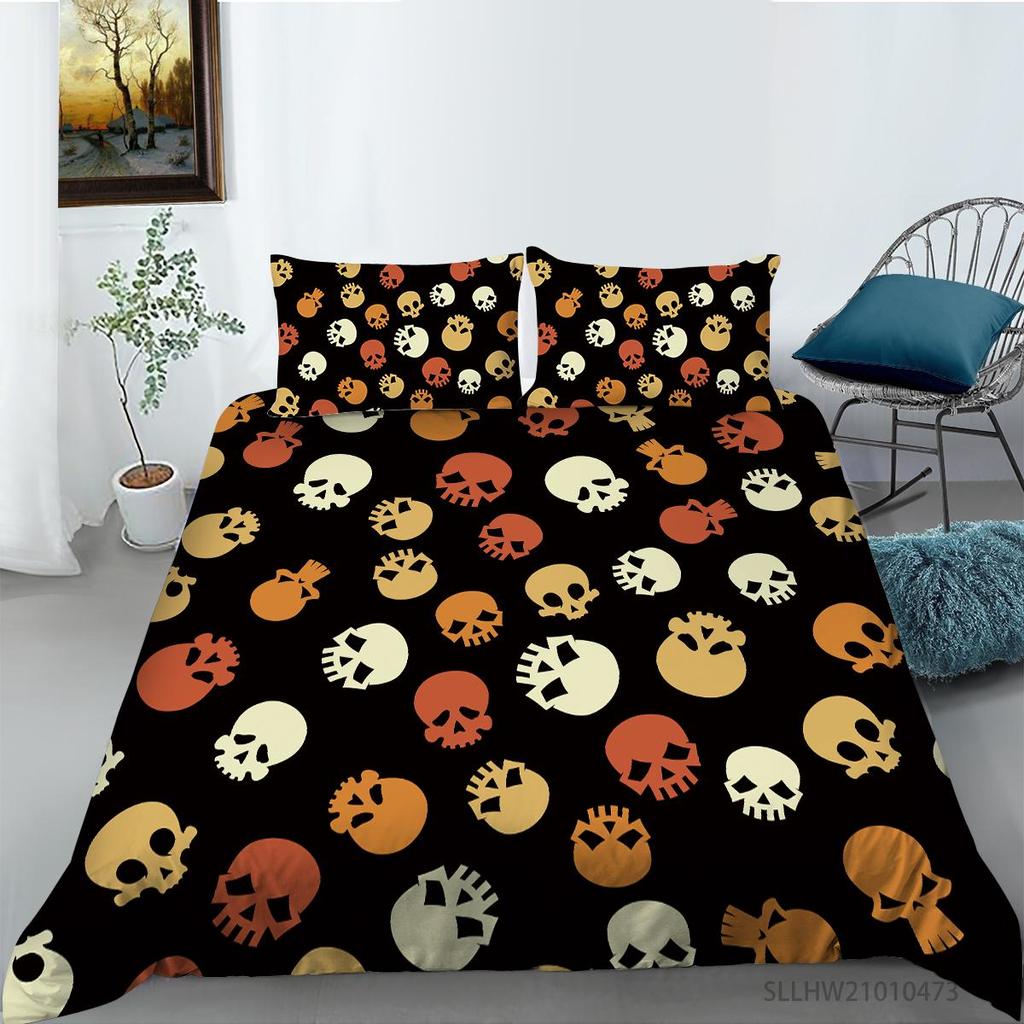 Skull Head Printed Bedding Single Double Bed Full Size Personalized Dark Pattern Pillowcase and Quilt Cover 2 or 3 Comfortable Home Decoration