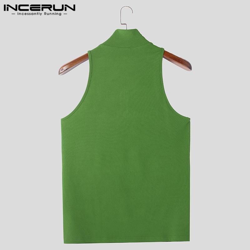 INCERUN Men Zip-up Mockneck Sleeveless Solid Color Summer Casual Tank Tops