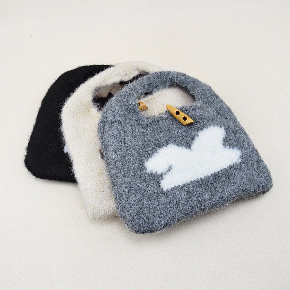 Horn Button Knitted Handbag Flower Phone Bag Casual Knitted Wrist Bag  Travel