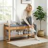 Shoe Bench With 2 Drawers Cushioned Seat Shoe Storage Bench For Hallway 105 Cm Natural And Grey
