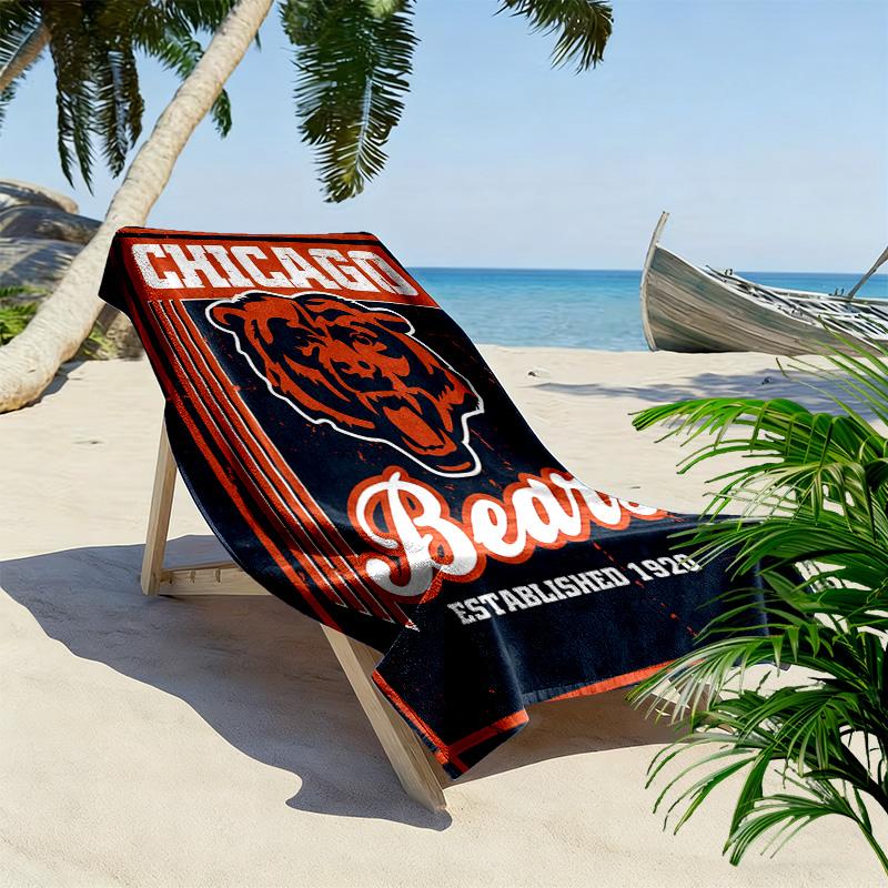 Chicago Bears Print Beach Towel, Large Soft Quick Dry Towel for Beach Camping Swimming