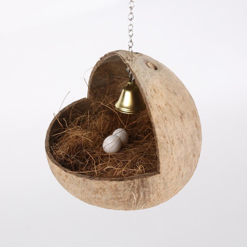Natural Coconut Shell Bird Nest Parrot Nest, Swing Hammock Parrot Toy for Lovebird Canary Hamster Budgies Parrot , Bird Cage