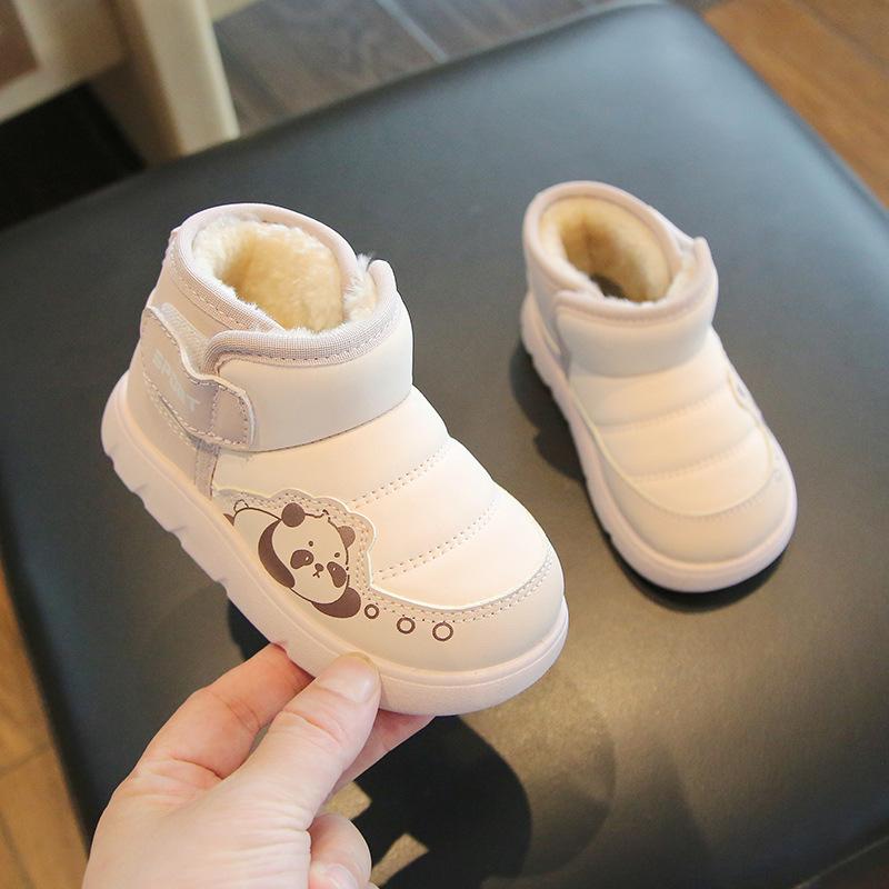 Winter baby shoes with plush lining, solid color toddler shoes, winter boys' non-slip cotton shoes, girls' soft-soled cotton shoes