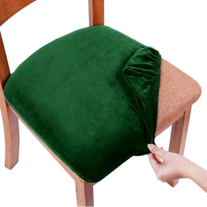 Velvet Spandex Dining Room Chair Seat Covers Removable Washable Elastic Cushion Covers For Upholstered Dining Chair