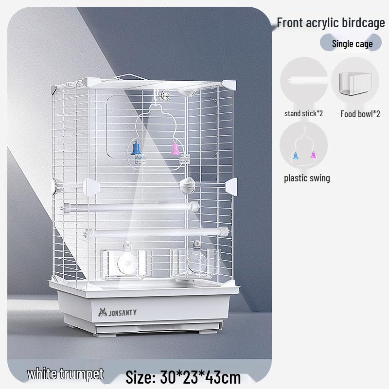 Großer Acryl-Vogelkäfig für Papageien, Nymphensittiche & Wellensittiche - Transparente Vorderseite mit Metallrahmen