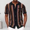 Männer Hemd Kontrast Farbe einreiher Kurzarm Streifen Druck Gestrickte Sommer Tops Männliche Kleidung