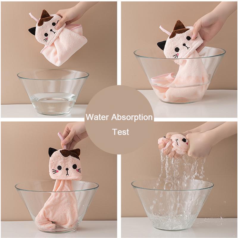 Cute Cat Kitchen Cleaning Towel Coral Velvet Hand Towel Bathroom Hanging Absorbent Dishcloth Soft Cleaning Cloth Rag Quick Dry