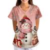 Women's Christmas Print Loose Fit V-Neck Short Sleeve Scrub Top with Pockets for Work