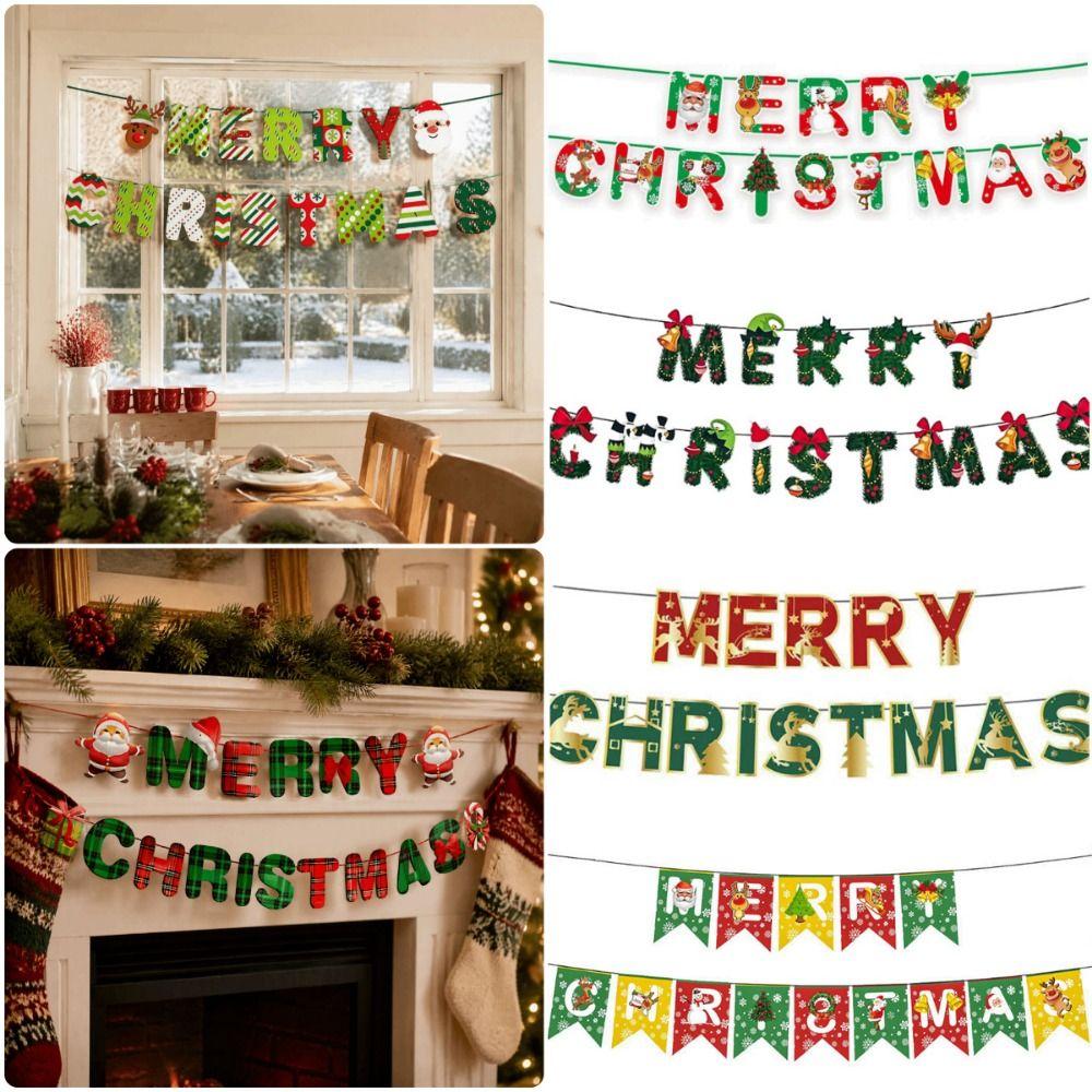 Cartoon Print Merry Christmas Banner Paper Holiday Party Bunting  New Year Decorations