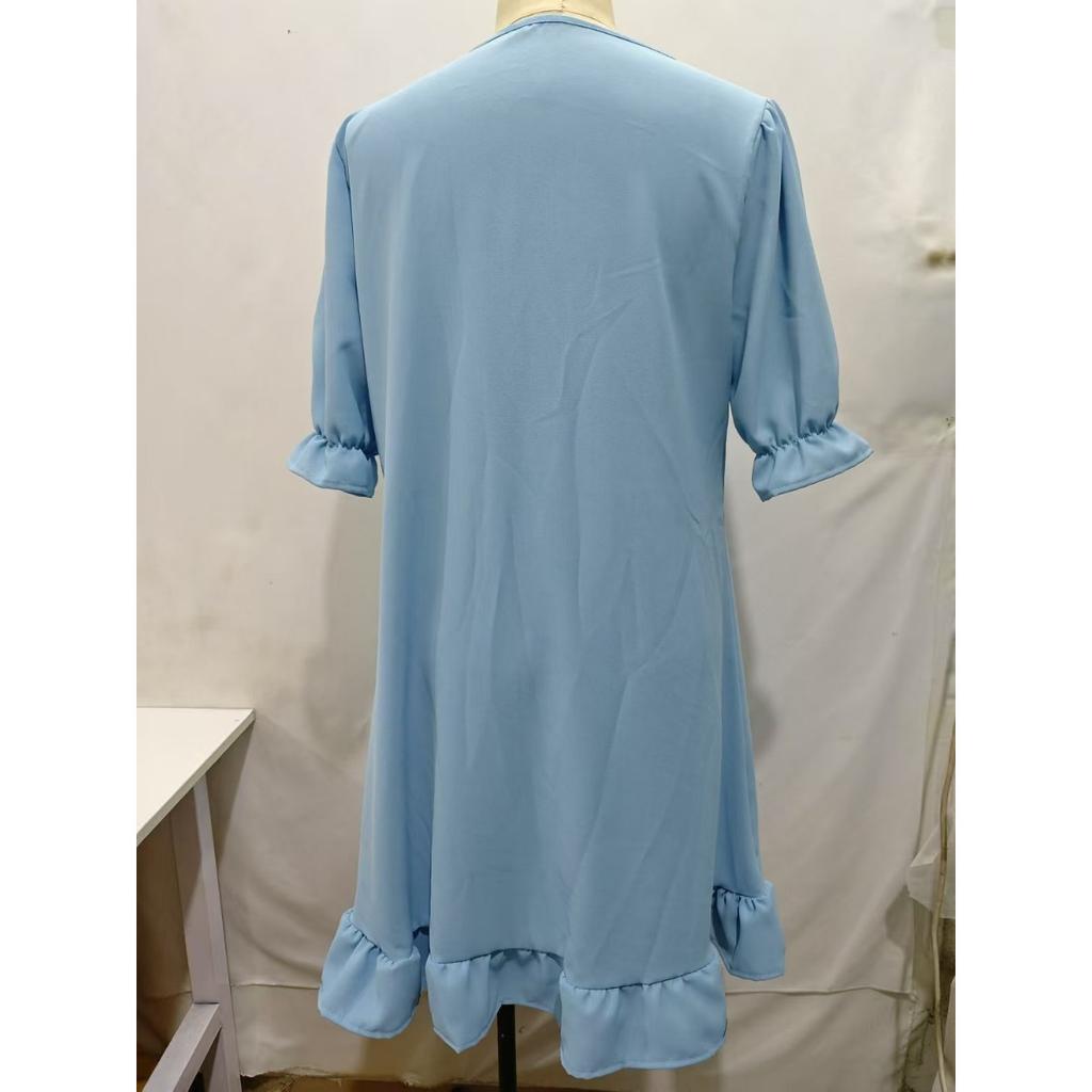 Spring Summer Women's Vintage Cotton Linen Dress, European American Style Solid Color Round Neck Half Sleeve Loose Flowy Midi Dress for Casual