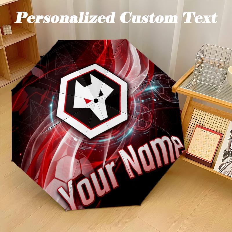 8 Rib Auto Folding Umbrella Wolverhampton Wanderers Football Print Custom Name Text Portable Rain Gear