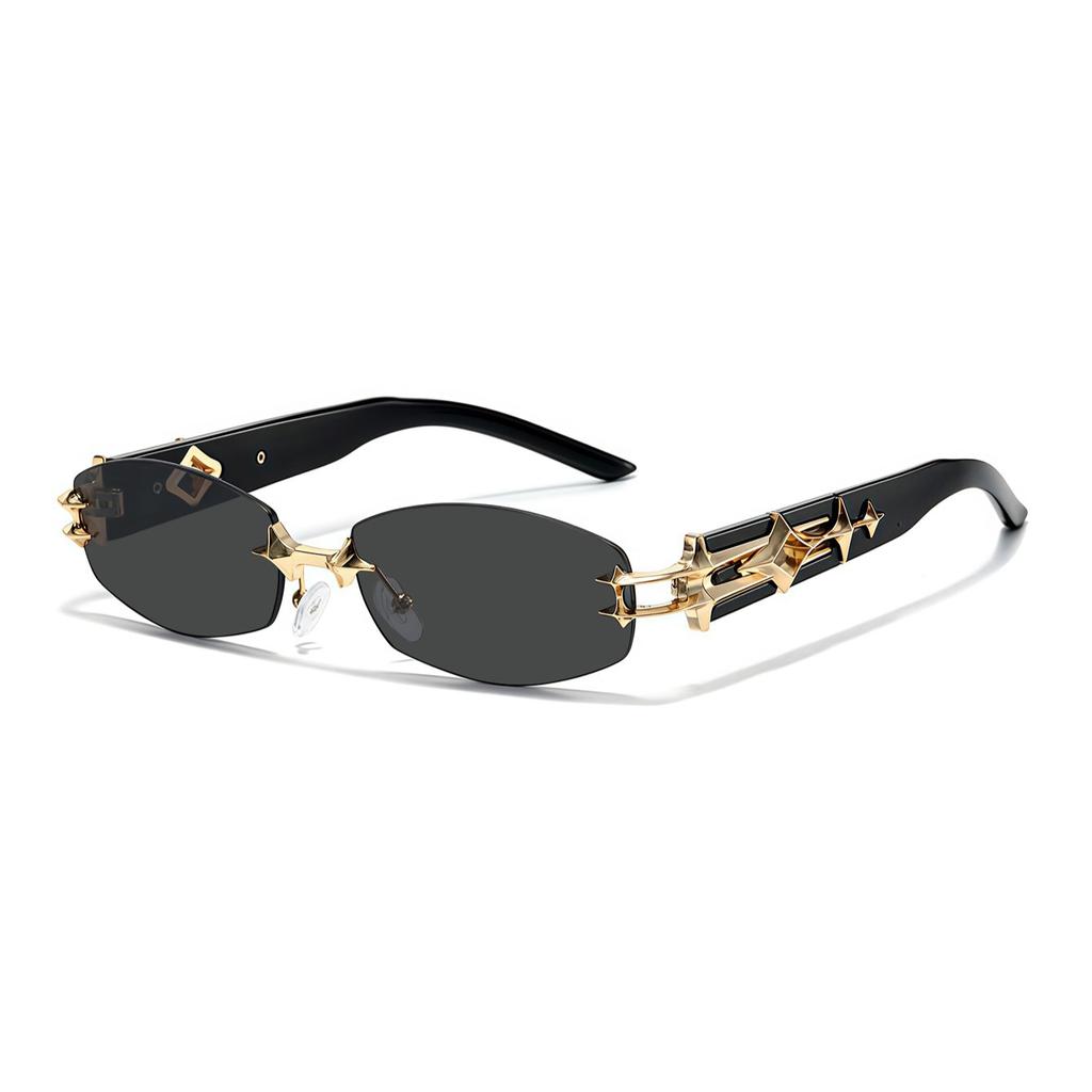 Retro frameless rectangular metal avant-garde fashionable sunglasses pentagram YK technology cool sunglasses