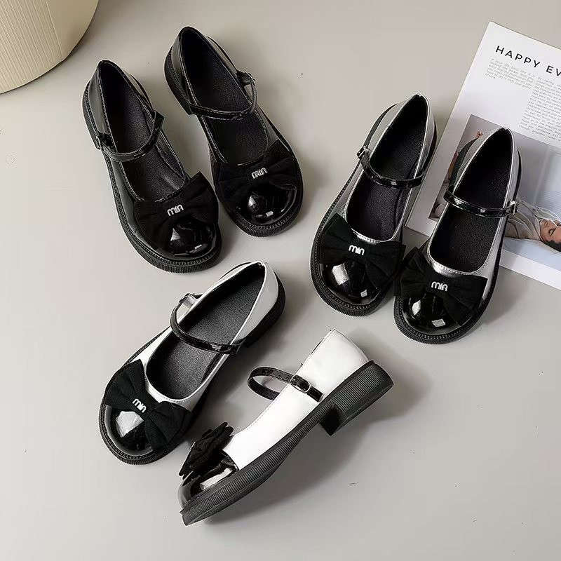 Spring and Autumn New Round Head Retro Bow Small Leather Shoes Women's Shoes Mary Jane College Style Women's Single Shoes