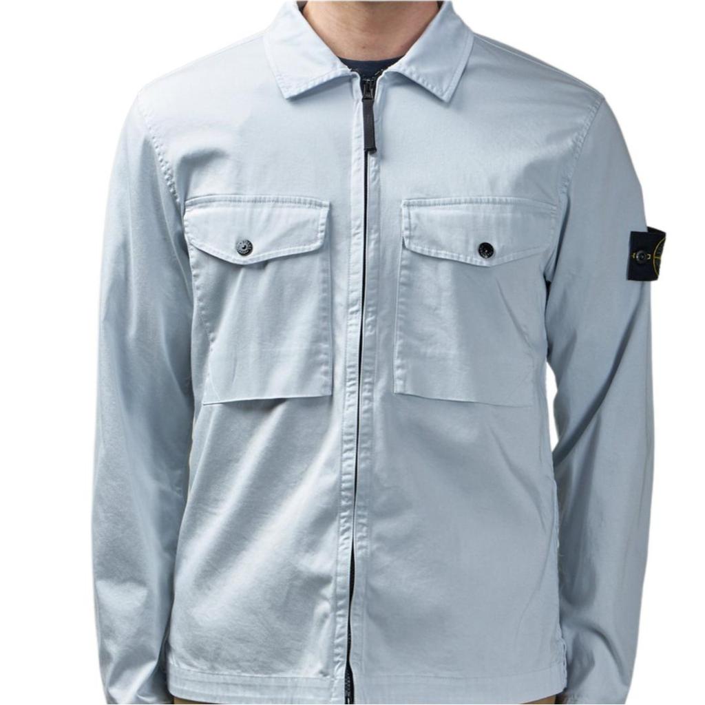 Stone Island Solid Color Logo Zip Long Sleeve Jacket Unisex jackets Ice-Blue K1S151200128S0012-V0041