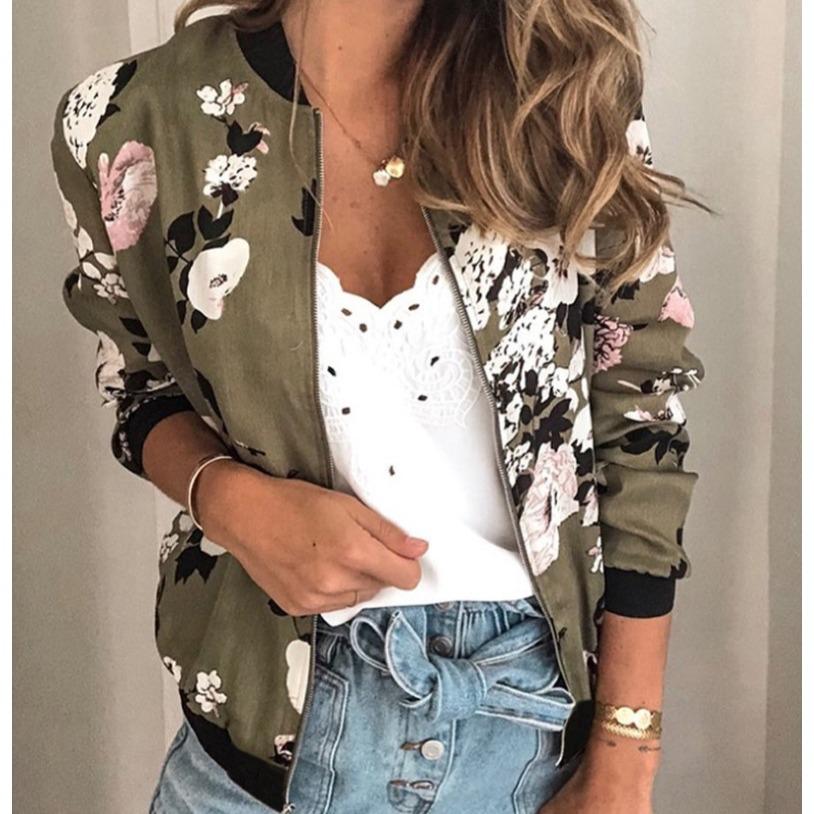 Women's Autumn/Winter Fashion Printed Round Neck Zipper Long Sleeve Jacket (2020)