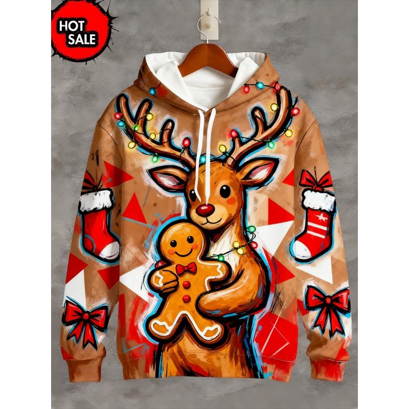Christmas Animal 3D Print Hooded Shirt Casual Streetwear Long Sleeve Hooded Sweatshirts Pullovers Clothing Tops