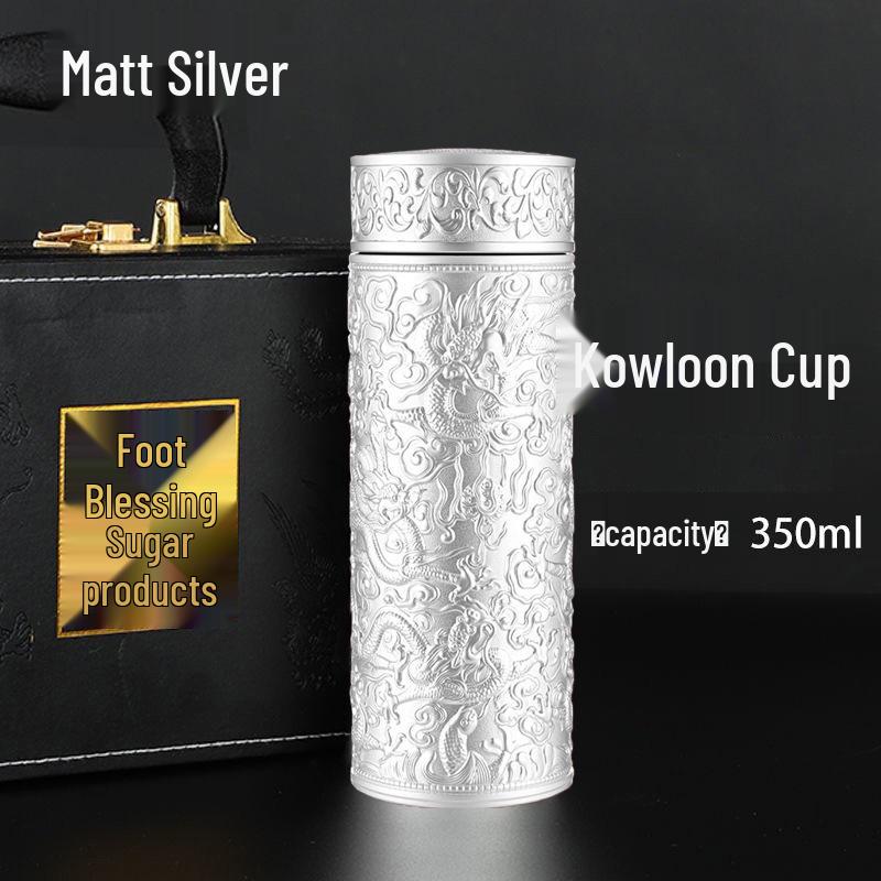 Reinsilber 9999 Thermalwasserbecher - Neun Drachen, Hundert Segnungen, Drachen & Phönix Design