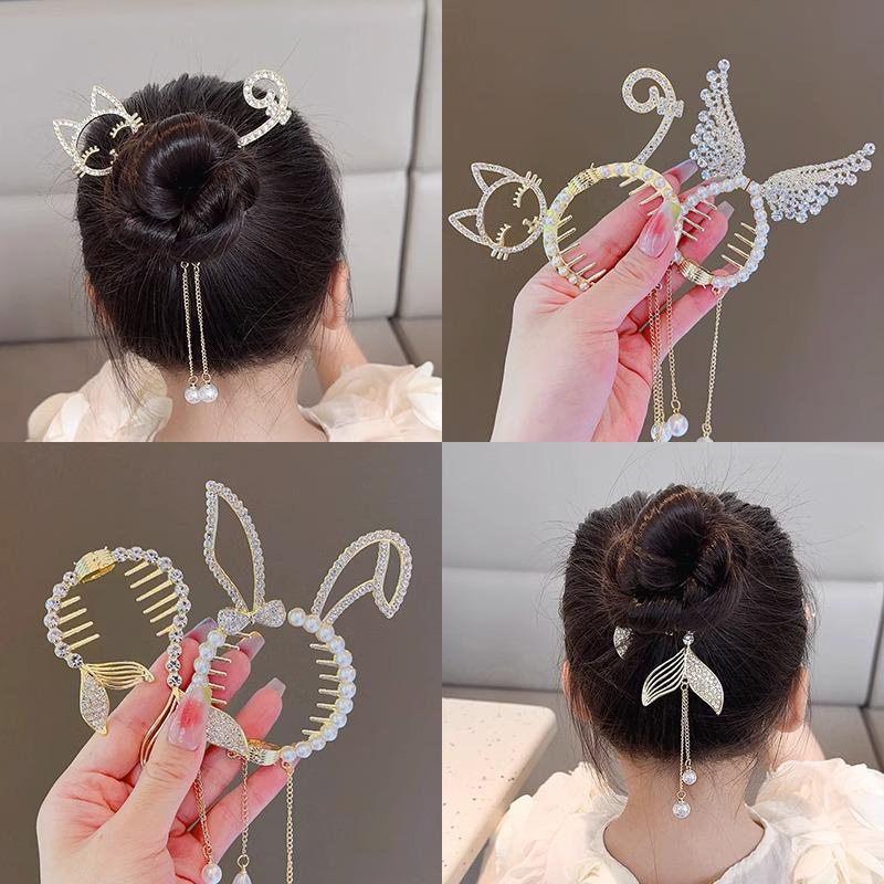 Girls' Tassel Bun Ponytail Hairpin: Versatile Fashion Hair Accessory