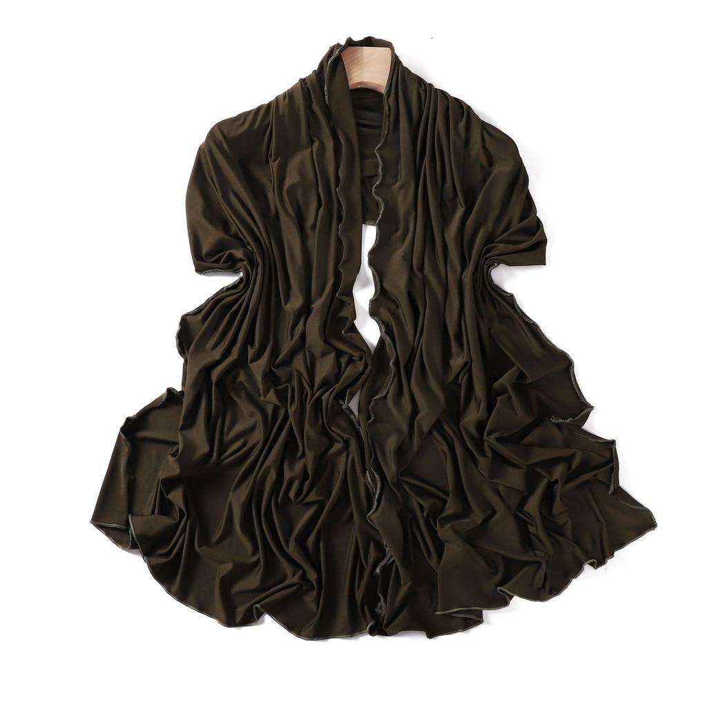 Luxury Wavy Edge Jersey Hijabs For Women Solid Color Modal Milk Silk Scarf Headscarf Autumn Shawl Stretchy Chiffon Scarf Ramadan