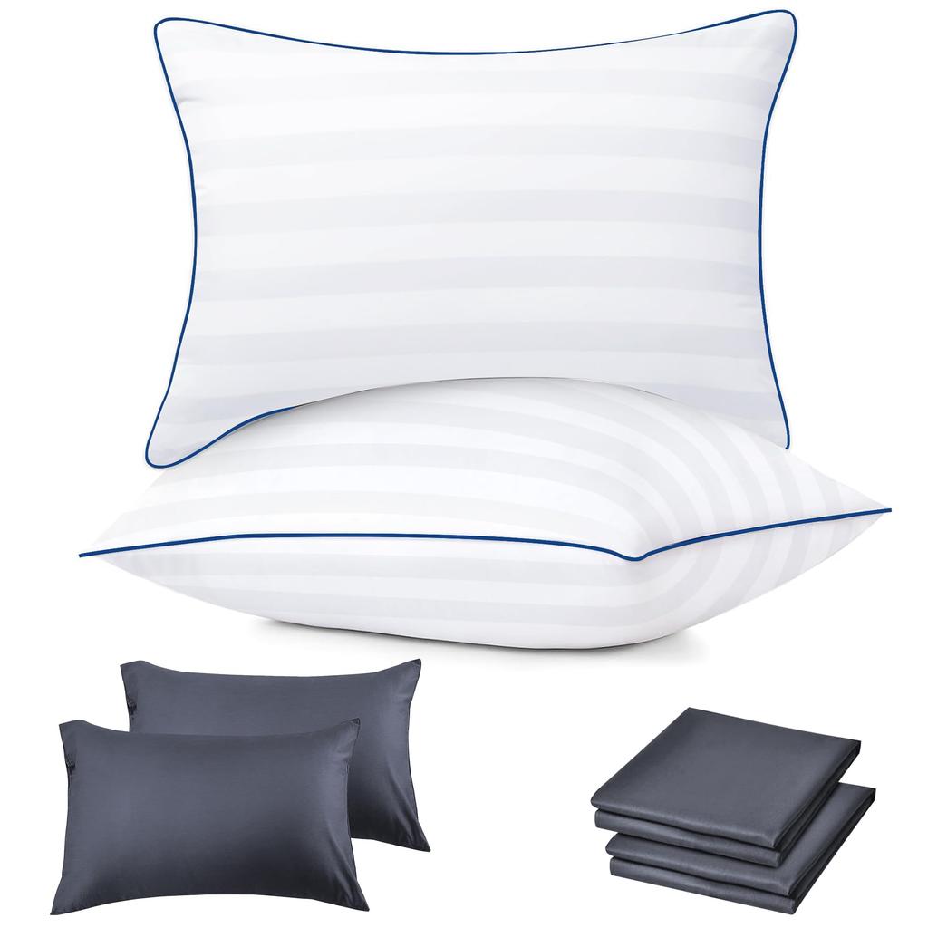 AOHDM Hotel-Quality High-Resilience Pillow, Breathable, 100% Cotton, Soft and Comfortable Pillow Gift (436320 Cm), Includes Two Gray Pillowcases