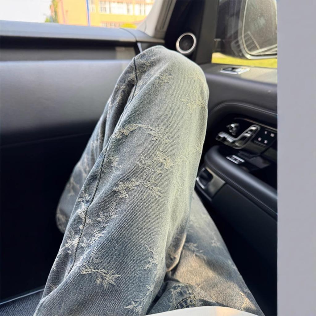 JYL Men's Cargo Flare Jeans Camo Spring American Trendy Loose Floor-Length Denim