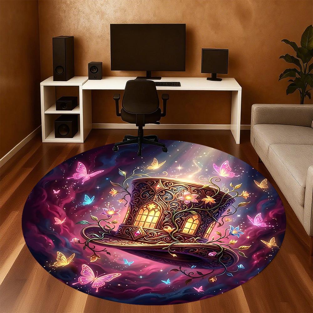 1pc Fantasy Hat Round Chair mat office Area Rug - Non-Slip, Floor Mat for Office, Bedroom, and Indoor Decor p127124