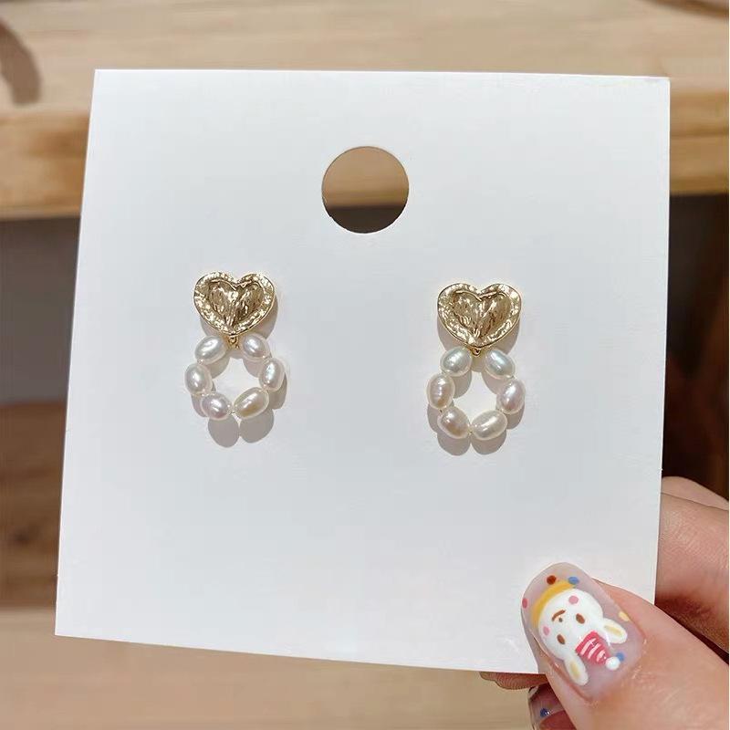 Romantic Love Heart Design Natural Freshwater Pearl 14K Gold Filled Ladies Stud Earrings  For Women Anti Allergy Gifts