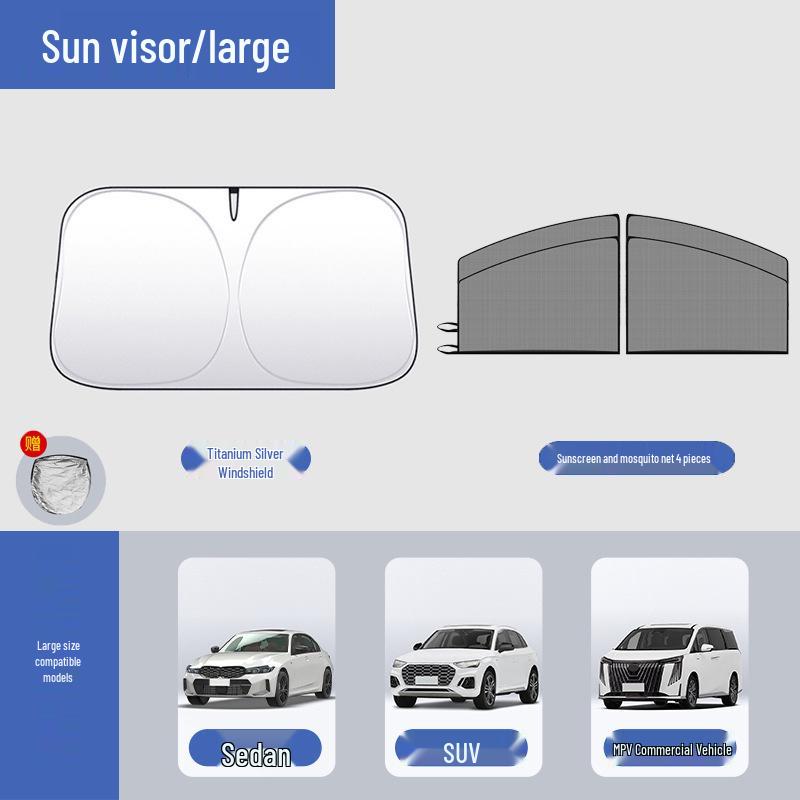 Silver-Coated Anti-Glare Car Sunshade Umbrella for Front and Side Windows.
