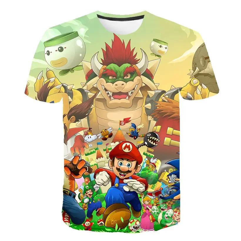 2025 MINISO Summer T-shirt  Super Mario Bros T-shirt Kids Harajuku Fashion Casual T-Shirt Boy Girls Polyester Boys Girls Short Sleeve