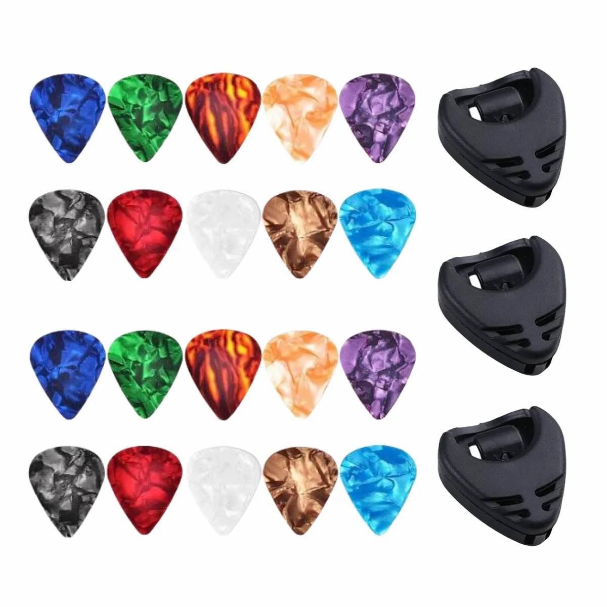 Коробка для медиатора, держатель плектра, 3 футляра для медиатора и 20 целлулоидных медиаторов чёрный