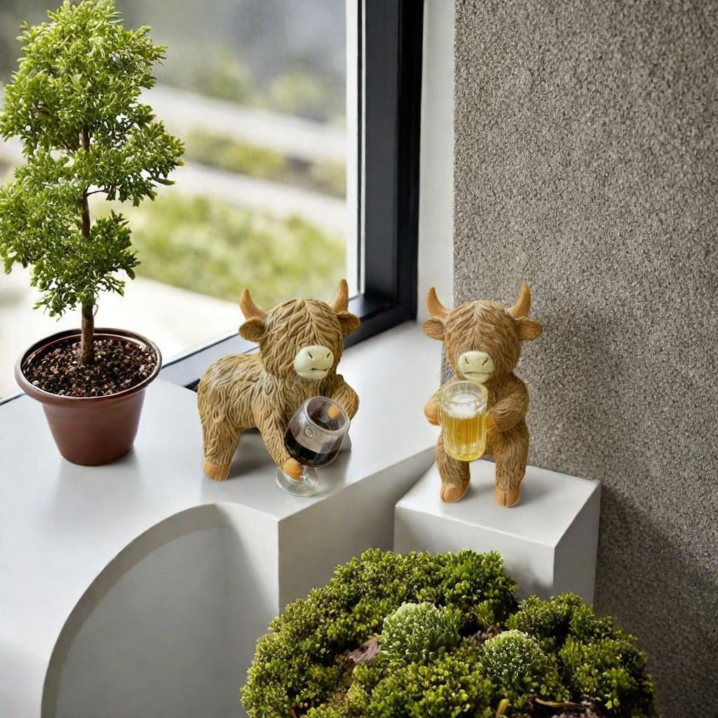 Colgador de Maceta de Vaca Adorno de Vaca Bebiendo Cerveza Personalizado Decoración para Borde de Maceta de Jardín Figura de Vaca Divertida para Balcón