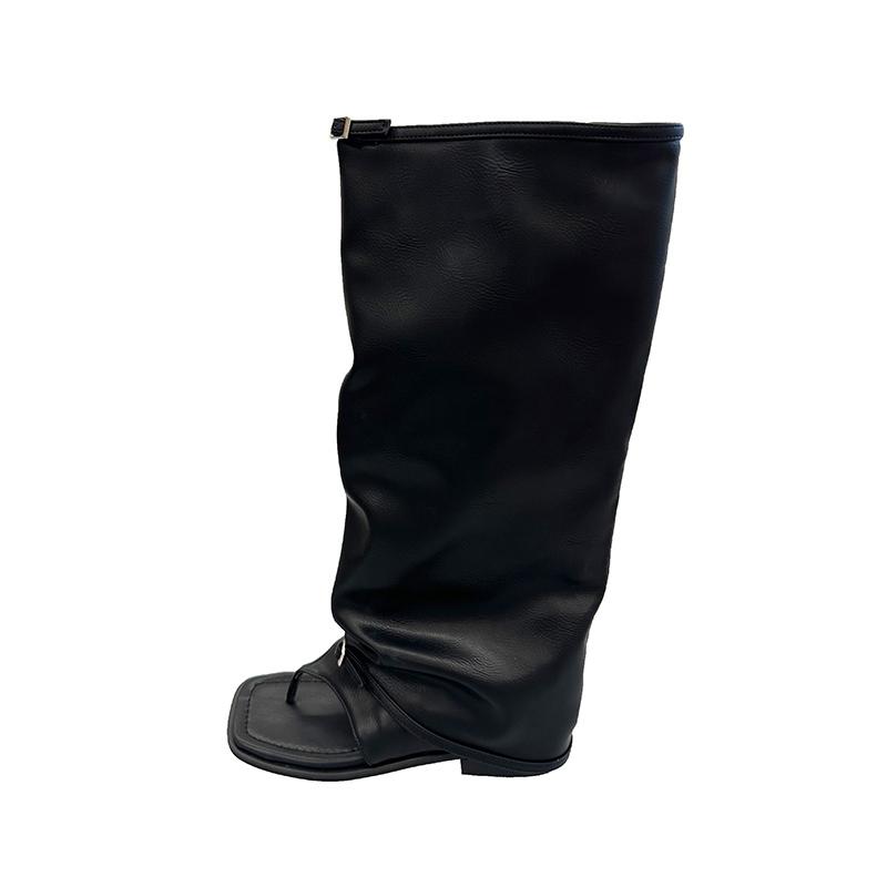 Fashion Knee High Women Cool Boots Sandals Square Toe Flats Shoes 2025 Summer Designer Clip Toe Slippers Sexy Party Zapatillas De Mujer
