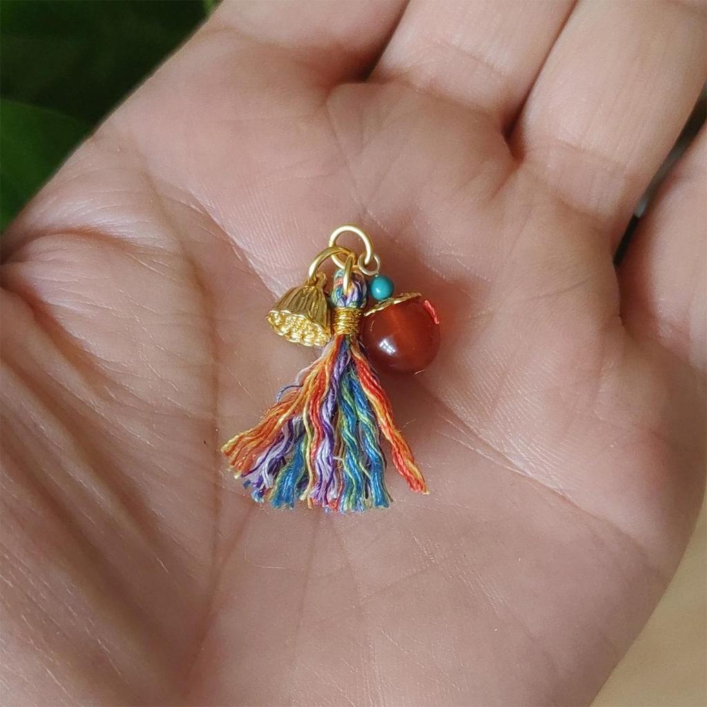 Jewelry Bracelet with Mini Wengwan Tassel, Hand-rubbed Cotton Thread, Handwoven with Small Drip Beads - DIY Necklace