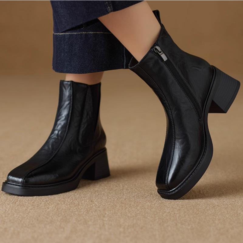 

Модные женские ботильоны Элегантные туфли на высоком каблуке Дизайнерские 2025 Зима Новые Вечерние Модные ботинки На массивном каблуке Челси Платье Женские туфли-лодочки Mujer 40 чёрный