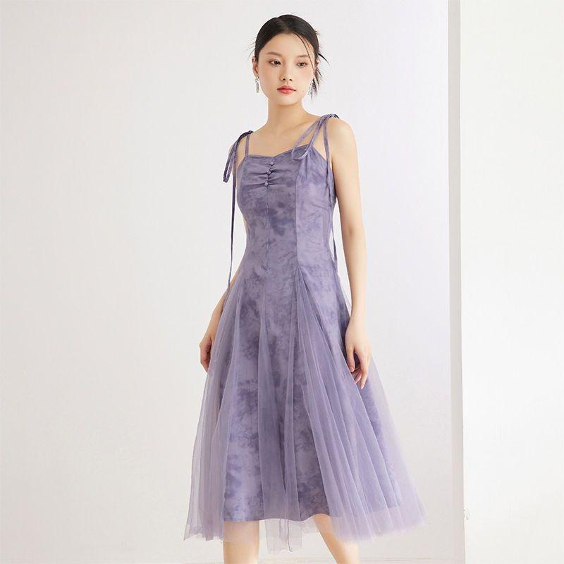 

Великолепное летнее платье, бретельки и сетчатый дизайн, модное платье феи в стиле шинуазри L фиолетовый