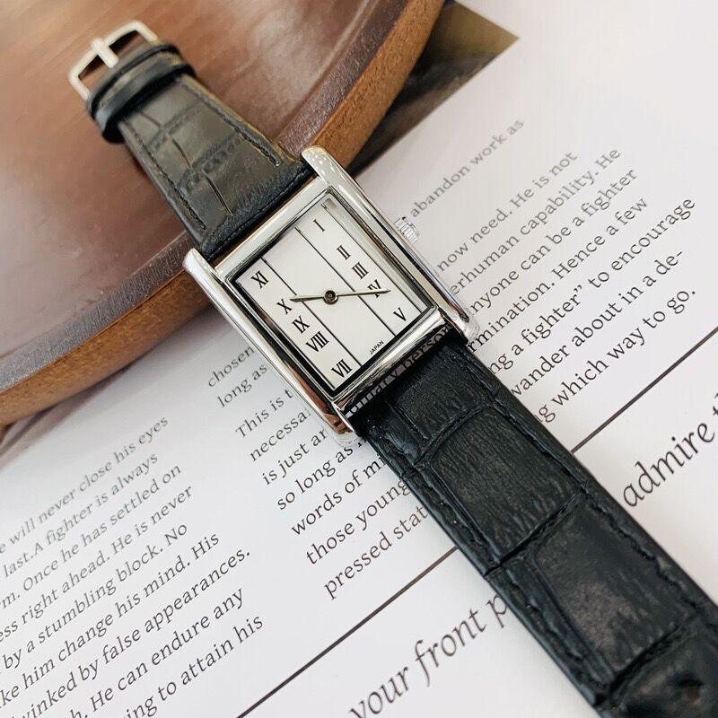 Square Watch Belt Women'S Retro Art Roman 2-Pin Simple High-End Quality Waterproof Belt Women'S Watch