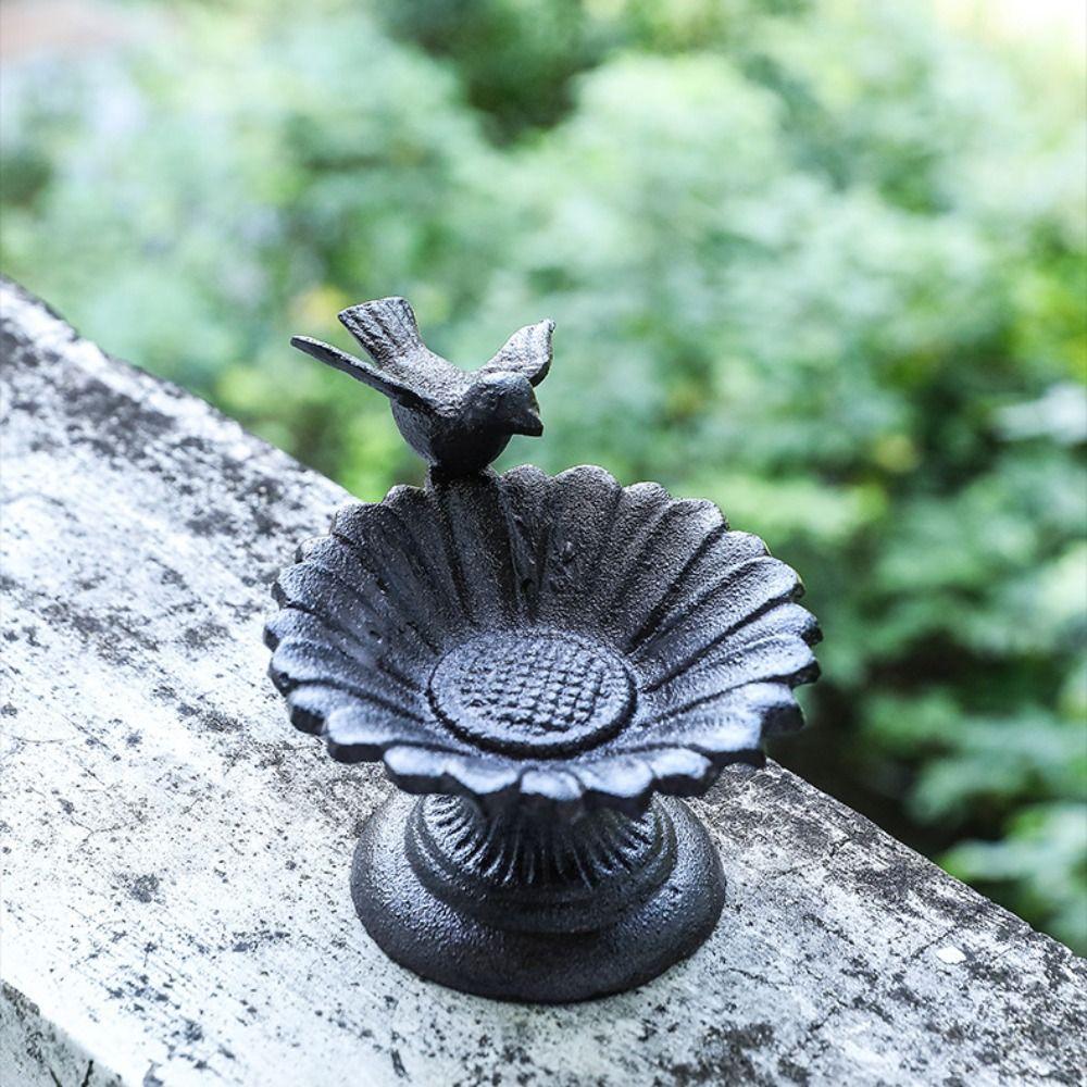 Cast Iron Bird Bath Nostalgic Bird Water Bowl Petal Bird Feeder Basin  Micro Landscape