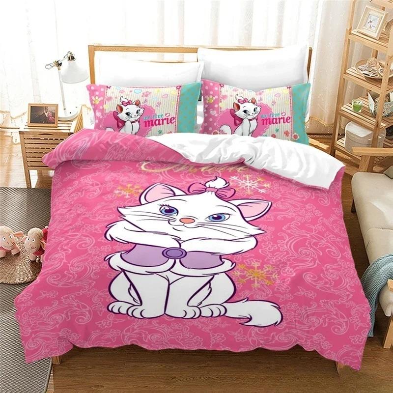 Niedliche Marie Katze Cartoon Bettwäschesets Bettbezug-Set 3D-Druck Bettdeckenbezug Bettwäsche für Jungen Mädchen Bettwäschesets Schlafzimmerdeko