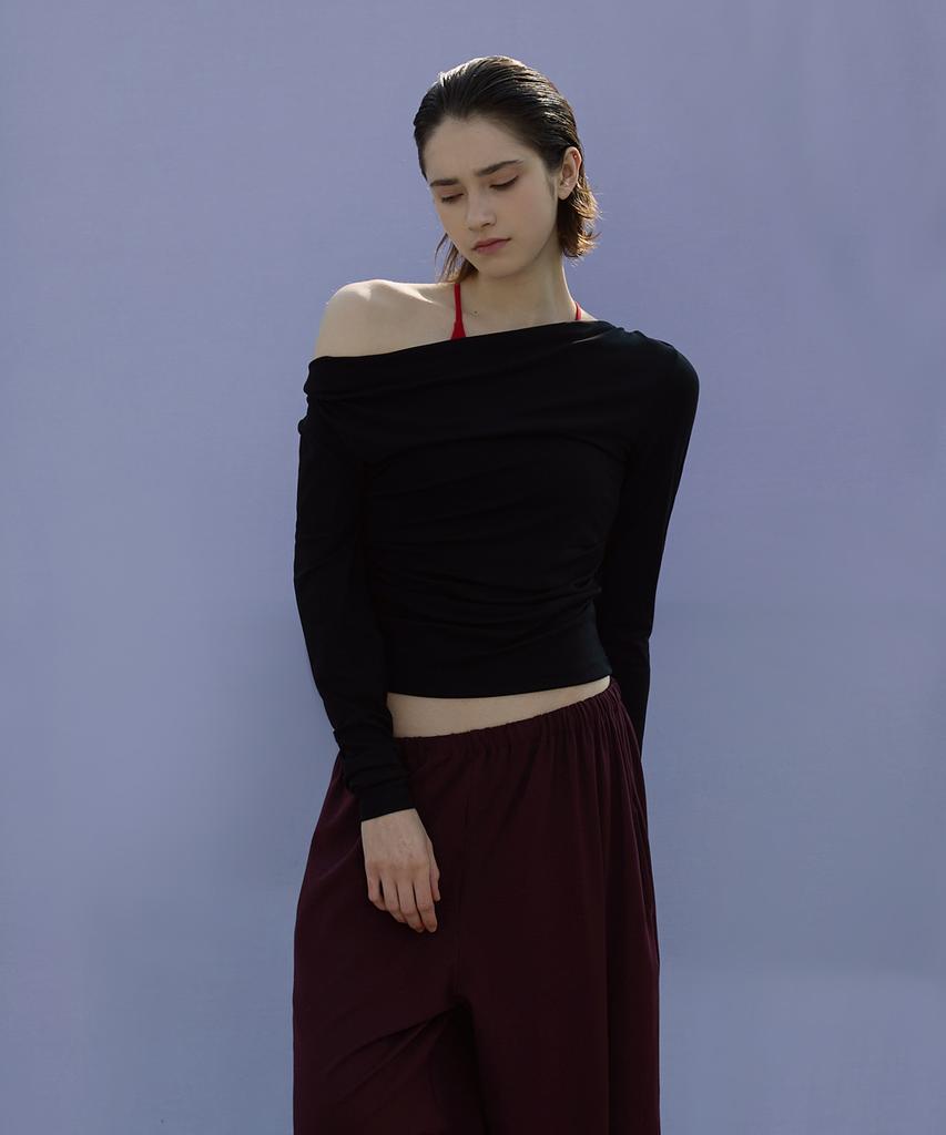 Debiweeo Drape Two-Way Long Sleeve Devi-T0143-Black