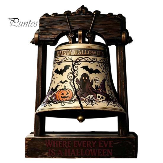 Housewarming Gift Ideas Vintage Halloween Wooden Bell Decor, Rustic Farmhouse Shelf Sitter with Artistic Photo Props Metal Wood Stand, Tabletop