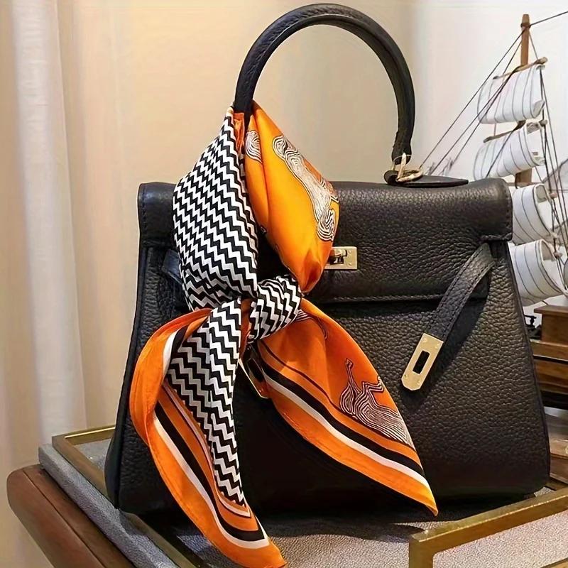 Orange Striped Horse Square Scarf Women's Natural Silk Scarf Casual Versatile Decoration Small Neck Scarf
