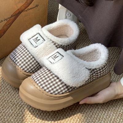 2025 New Cotton Slippers Warm In Autumn and Winter Retro Plaid Indoor Home Thick Sole Plush Outer Cotton Shoes