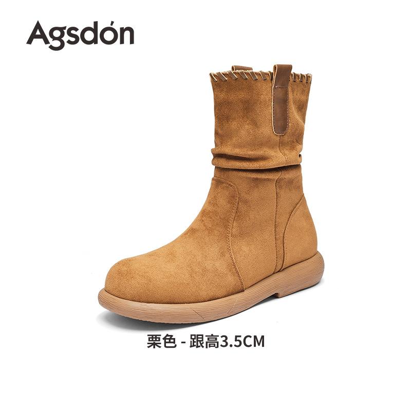 Augustus Denboken Boots New Autumn and Winter Merad Martin Boots Pile Western Cowboy Boots