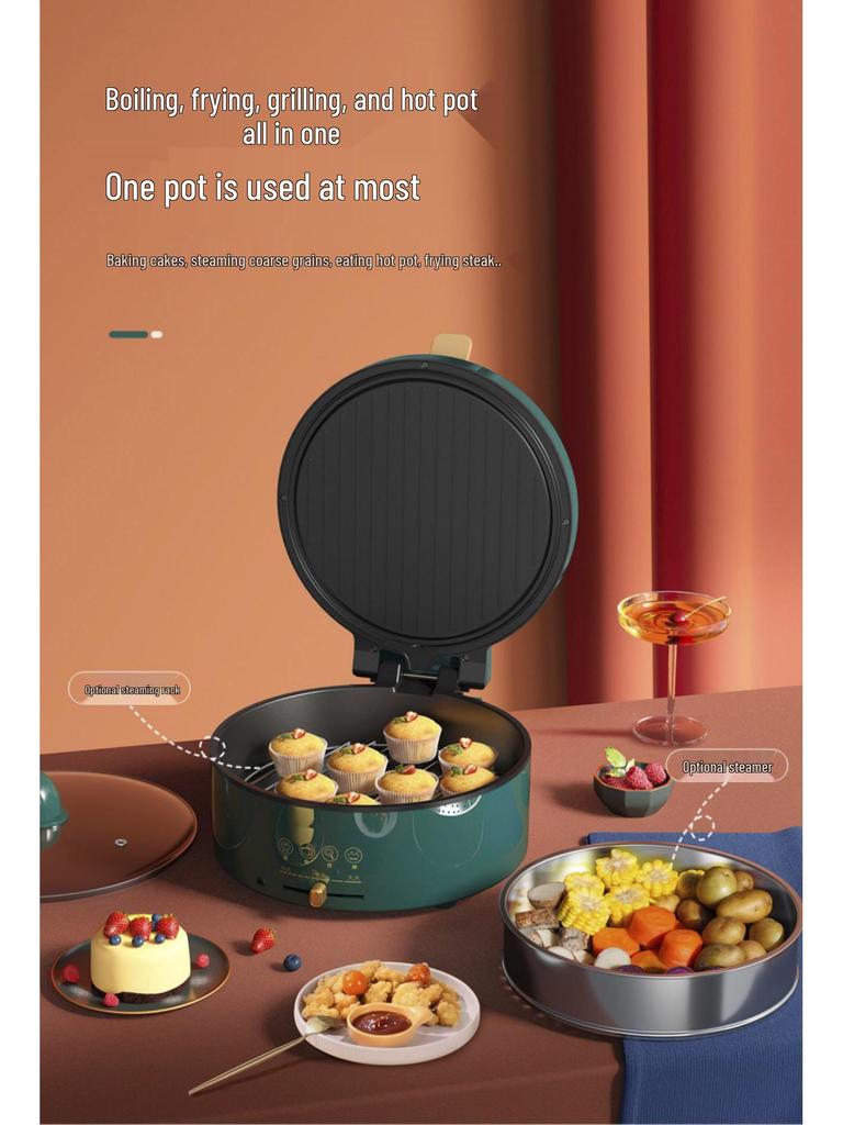 Deep Dish Electric Crepe Maker with Dual-Sided Heating - Large, Multifunctional Pan for Pancakes, Grilling, Baking, and Frying