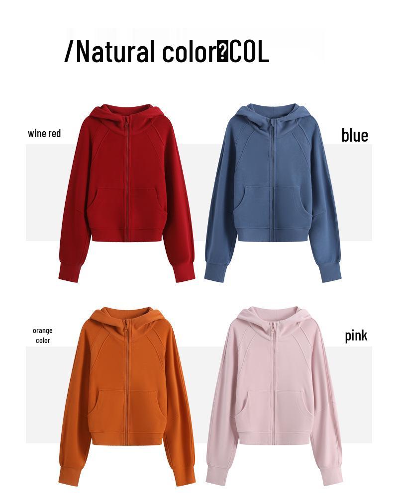 Damska bluza z kapturem zapinana na zamek, podszyta polarem - Ciepły kardigan sportowy z długim rękawem