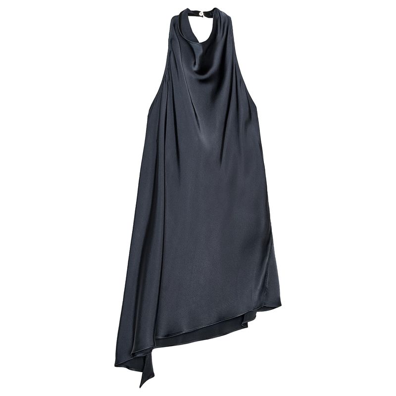 Zaprha 2025 Summer New Arrival Asymmetric Silk Satin Texture Sleeveless Hanging Collar Tops Fancy 2754100