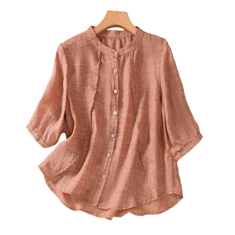 

Летняя рубашка Art Retro Свободная однотонная рубашка с воротником-стойкой и коротким рукавом Женская рубашка Верх 2XL оранжевый