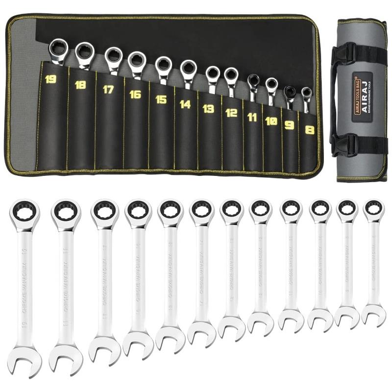 

Набор накидных ключей с трещоткой и гибкой головкой AIRAJ, метрические комбинированные ключи с трещоткой, набор гаечных ключей Cr-V с шестерней, набор инструментов для ремонта ключей для автомобиля