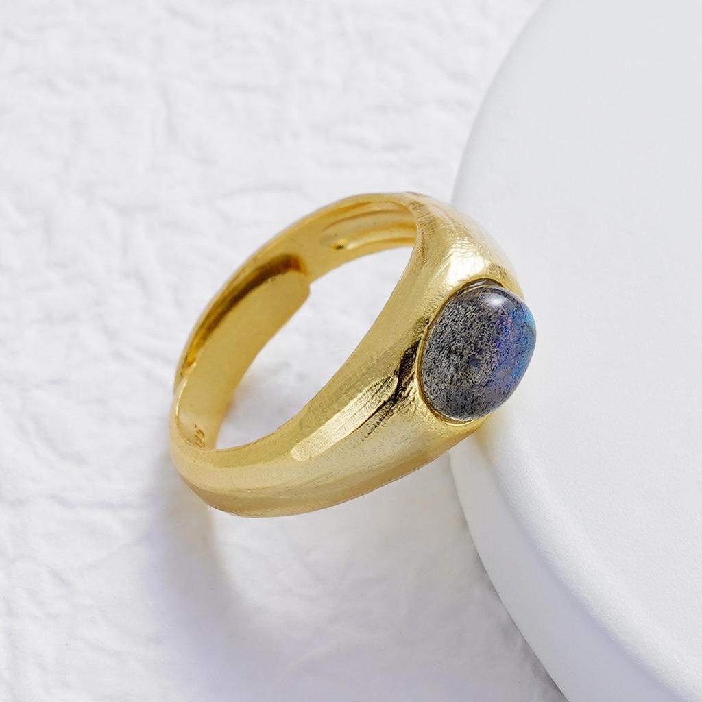 Labradorite Sterling Silver Open Ring - High-End Women's Natural Crystal Jewelry