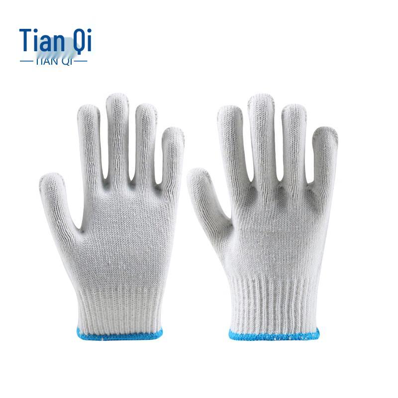 Tianqi Heavy-Duty Cotton Work Gloves 400g (10 Pairs/Dozen) with Random Black/Blue Trim